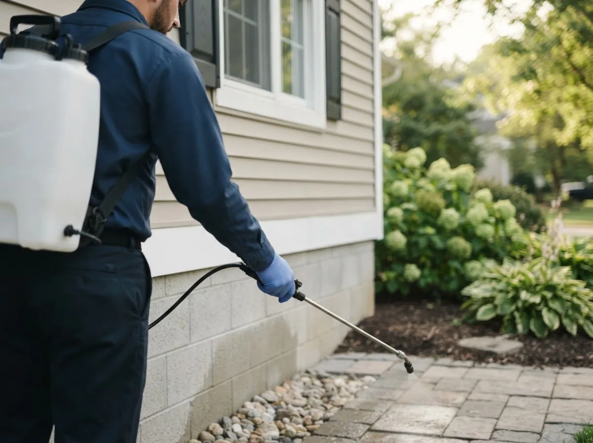 Pest control technician inspecting a home in Cherryville, PA